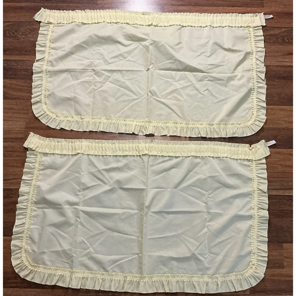 Pair Of SEARS Country Farmhouse Light Yellow Ruffled Cafe Curtain Panels 41 X 23